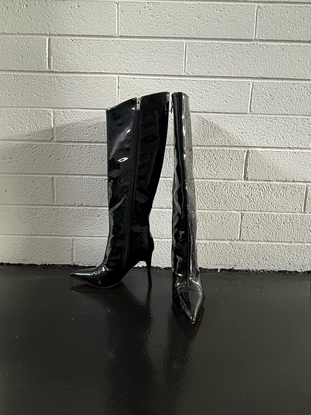 Black Patent Knee-High Stiletto Boots